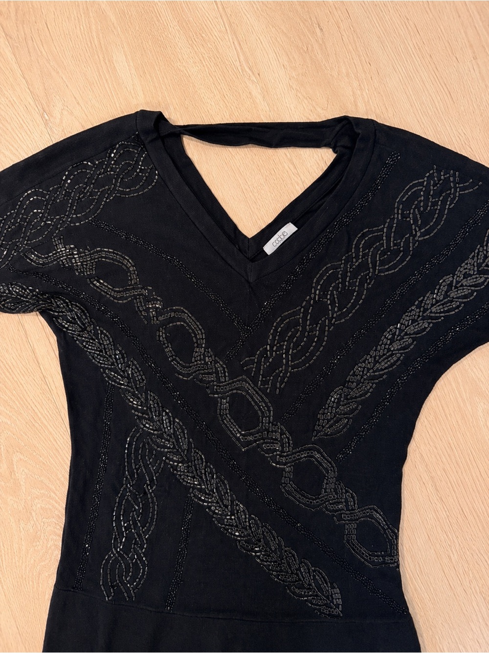 Cache Black Embellished V-Neck Tunic